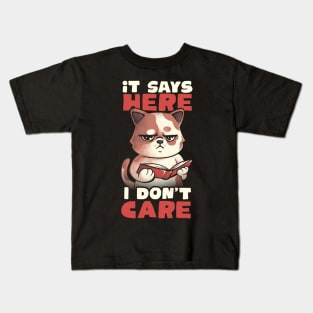 It Says Here I Don't Care - Funny Cute Cat Book Gift Kids T-Shirt